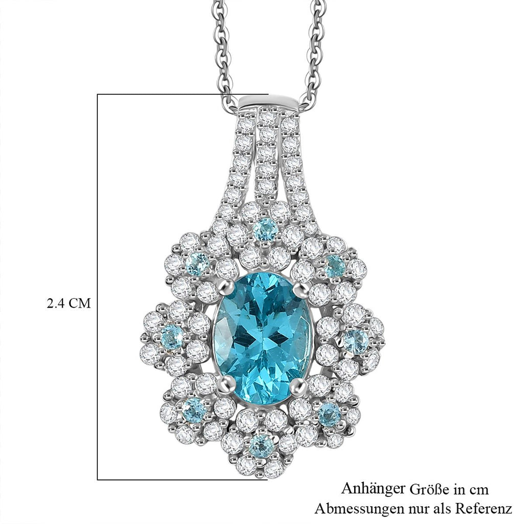 D'Joy AAA Betroka blauer Apatit und Moissanit Ring und Anhänger mit 50cm Kette