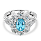 D'Joy AAA Betroka blauer Apatit und Moissanit Ring und Anhänger mit 50cm Kette