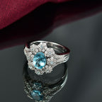 D'Joy AAA Betroka blauer Apatit und Moissanit Ring und Anhänger mit 50cm Kette