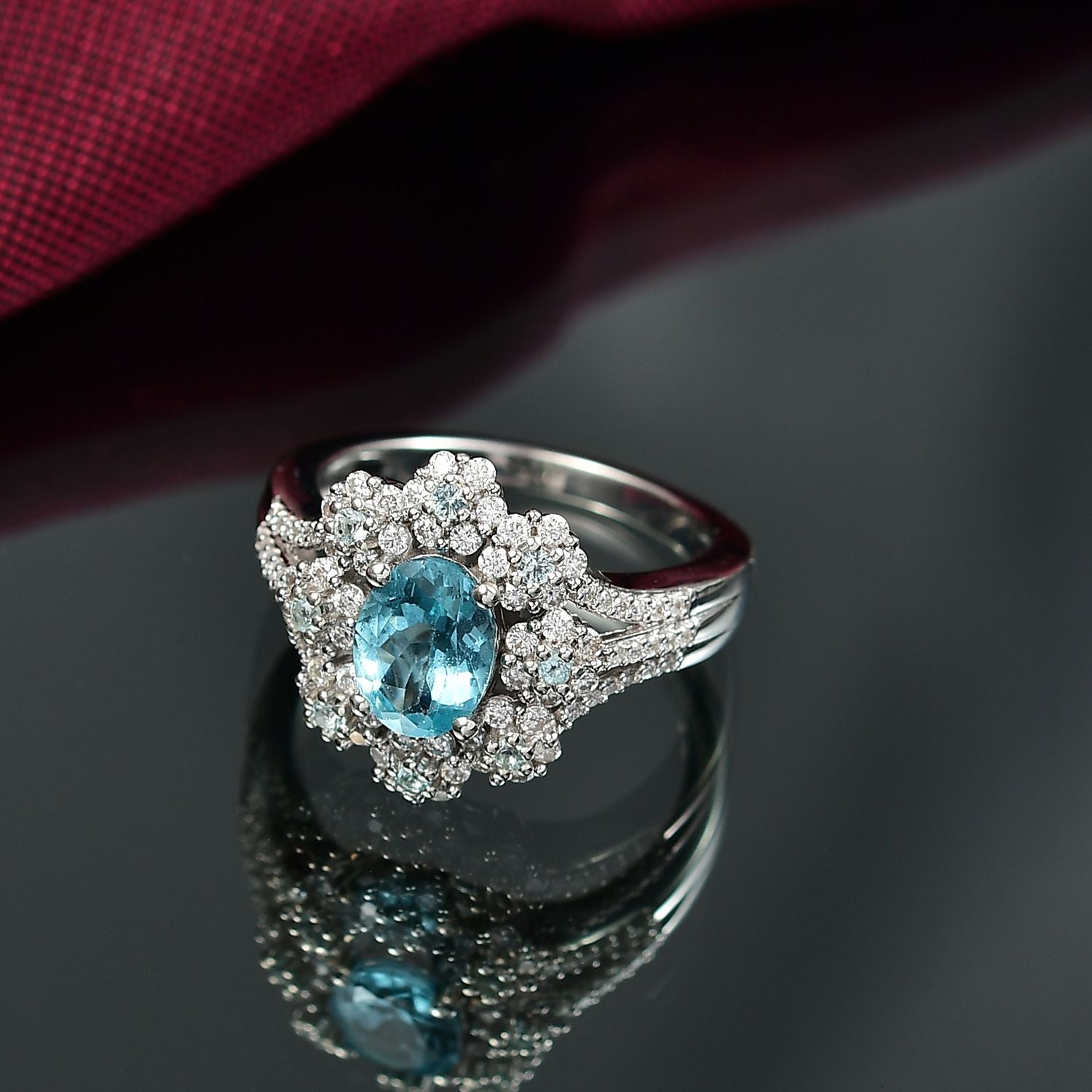 D'Joy AAA Betroka blauer Apatit und Moissanit Ring und Anhänger mit 50cm Kette