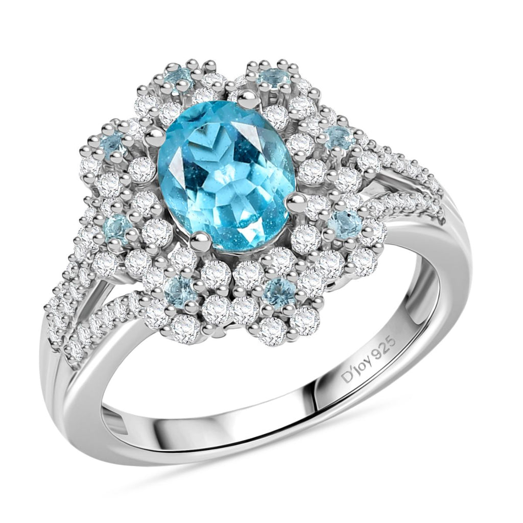 D'Joy AAA Betroka blauer Apatit und Moissanit Ring und Anhänger mit 50cm Kette