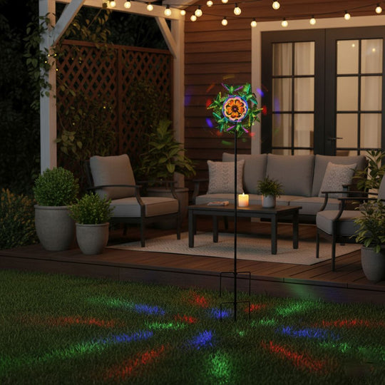 Solar Gartenleuchte Windrad, Eisen, 140 cm, Mehrfarbig