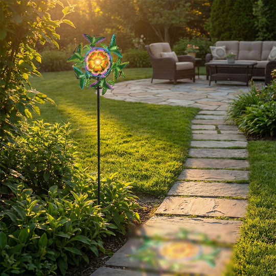 Solar Gartenleuchte Windrad, Eisen, 140 cm, Mehrfarbig