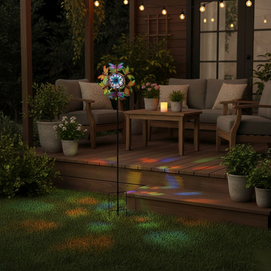 Solar Gartenleuchte Windrad, Eisen, 140 cm, Mehrfarbig