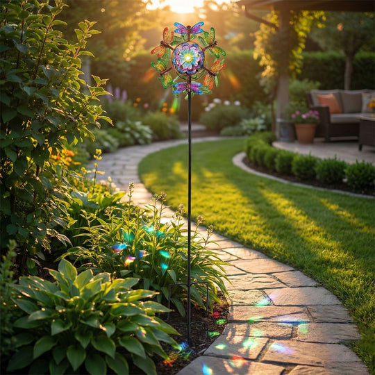 Solar Gartenleuchte Windrad, Eisen, 140 cm, Mehrfarbig