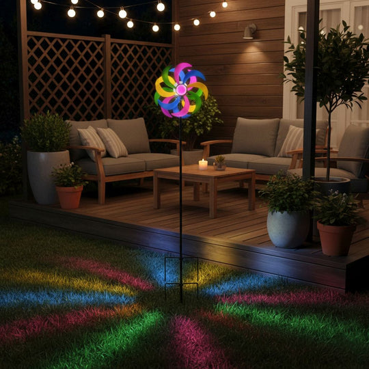 Solar Gartenleuchte Windrad, Eisen, 140 cm, Mehrfarbig