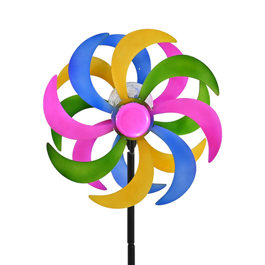 Solar Gartenleuchte Windrad, Eisen, 140 cm, Mehrfarbig