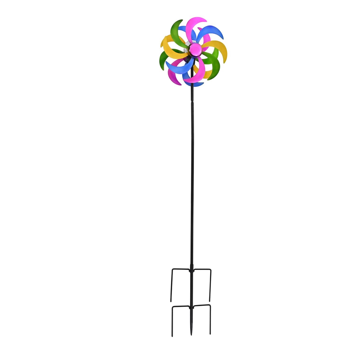 Solar Gartenleuchte Windrad, Eisen, 140 cm, Mehrfarbig
