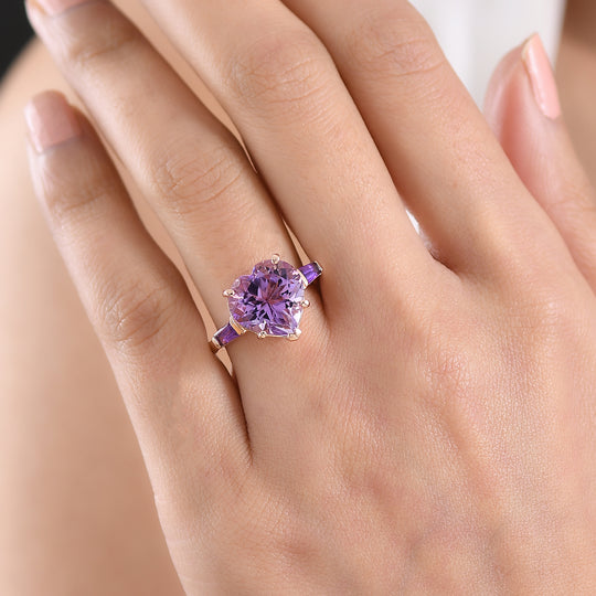GP Amore - AA Rose De France Amethyst, Afrikanischer Amethyst Ring 925 Silber 750 Roségold Vermeil (Größe 19.00) ca. 6.42 ct