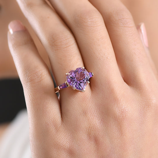 GP Amore - AA Rose De France Amethyst, Afrikanischer Amethyst Ring 925 Silber 750 Roségold Vermeil (Größe 19.00) ca. 6.42 ct