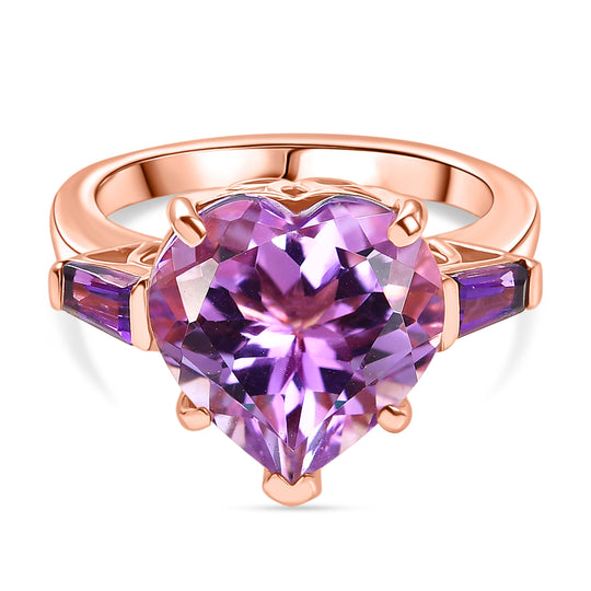 GP Amore - AA Rose De France Amethyst, Afrikanischer Amethyst Ring 925 Silber 750 Roségold Vermeil (Größe 19.00) ca. 6.42 ct
