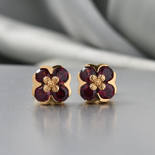 D'Joy AA Natürlicher Rhodolith Granat Ohrringe 925 Silber 750 Gelb Vergoldet ca. 2.30 ct