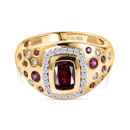 D'Joy - Krönender Glanz Design AA Natürlicher Rhodolith Granat Ring 925 Silber 750 Gelbgold Vermeil (Größe 20.00) ca. 2.16 ct