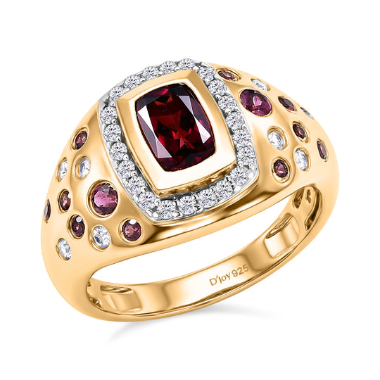 D'Joy - Krönender Glanz Design AA Natürlicher Rhodolith Granat Ring 925 Silber 750 Gelbgold Vermeil (Größe 20.00) ca. 2.16 ct