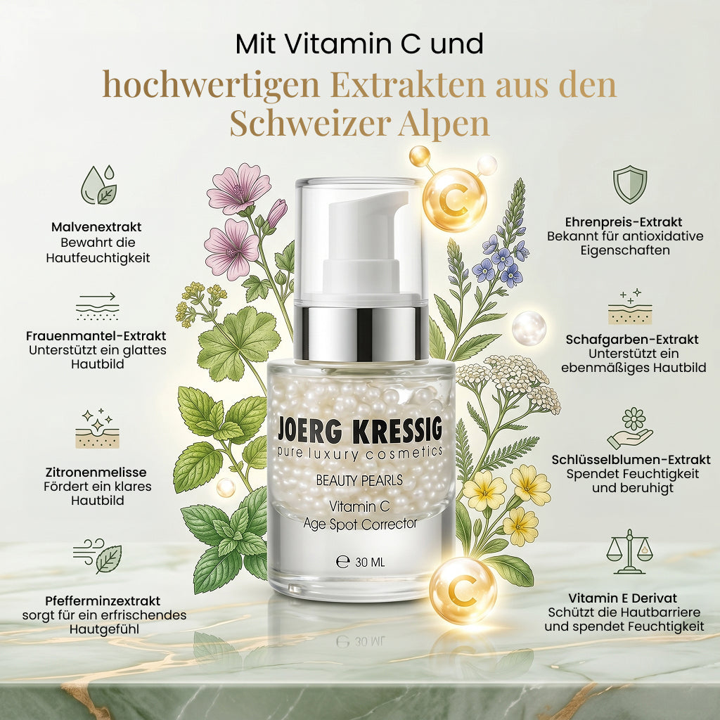 JOERG KRESSIG Beauty Pearls Gesichtsserum, Vitamin-C Age Spot Corrector: Für ebenmässige, klare, strahlende Haut, 30ml