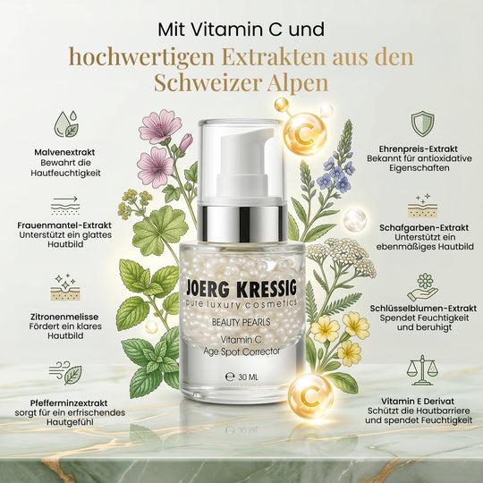 JOERG KRESSIG Beauty Pearls Gesichtsserum, Vitamin-C Age Spot Corrector: Für ebenmässige, klare, strahlende Haut, 30ml