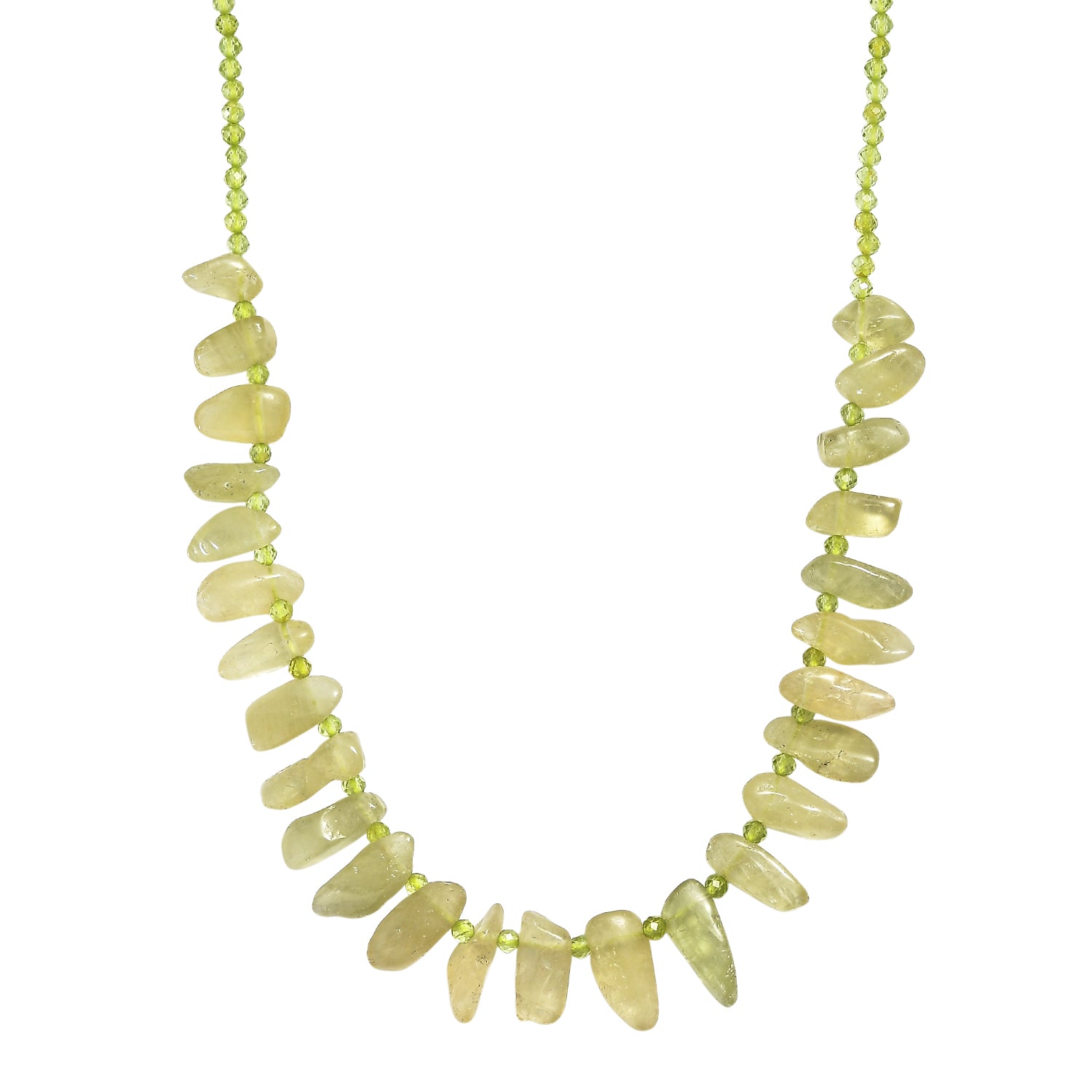 D'Joy Natürlicher grüner Kunzit, Peridot Halskette ca. 45 cm + 5 cm Extender, 925 Silber rhodiniert ca. 110,00 ct.