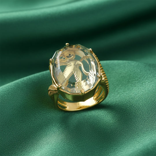 GP Trionfo Kollektion - AA Prasiolith, Kanchanaburi Blauer Saphir Ring 925 Silber 750 Gelbgold Vermeil (Größe 18.00) ca. 16.50 ct