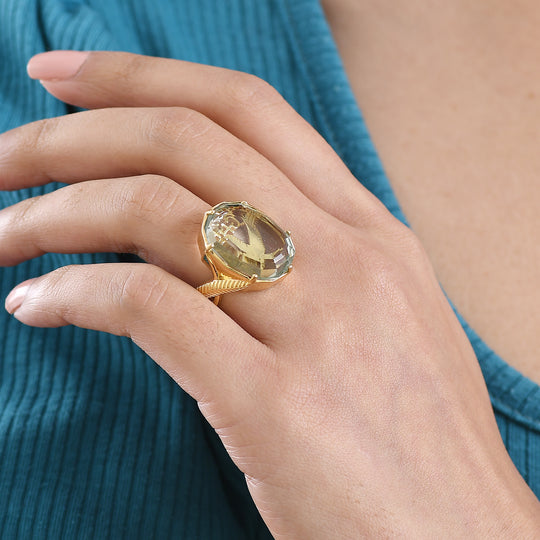 GP Trionfo Kollektion - AA Prasiolith, Kanchanaburi Blauer Saphir Ring 925 Silber 750 Gelbgold Vermeil (Größe 18.00) ca. 16.50 ct