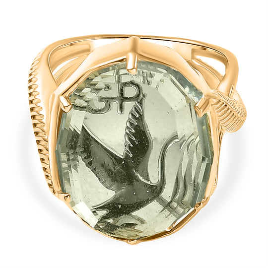 GP Trionfo Kollektion - AA Prasiolith, Kanchanaburi Blauer Saphir Ring 925 Silber 750 Gelbgold Vermeil (Größe 18.00) ca. 16.50 ct