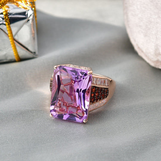 D'Joy Rose De France Amethyst, Moissanit Ring 925 Silber 750 Roségold vermeil (Größe 20.00) ca. 17,15 ct