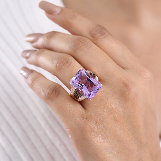 D'Joy Rose De France Amethyst, Moissanit Ring 925 Silber 750 Roségold vermeil (Größe 20.00) ca. 17,15 ct