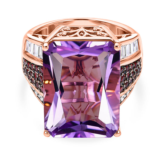 D'Joy Rose De France Amethyst, Moissanit Ring 925 Silber 750 Roségold vermeil (Größe 20.00) ca. 17,15 ct
