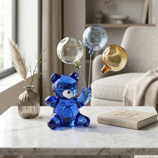 Dekorative Glasfigur Bär mit Ballon Glas 9 cm, Rosa