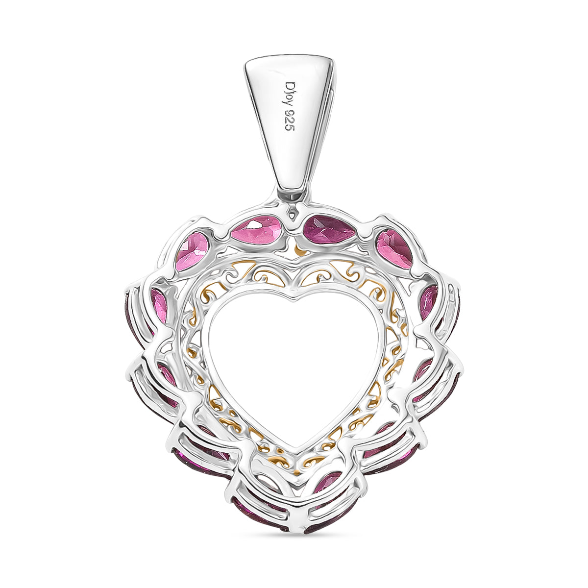 D'Joy AA Natürlicher Rhodolith Granat Anhänger 925 Silber platiniert und vergoldet ca. 3.11 ct