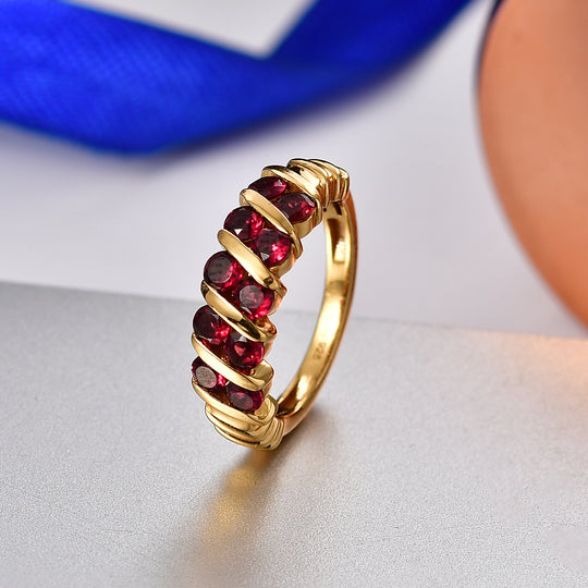 D'Joy - Regale Kronenlinie Design AA Natürlicher Rhodolith Granat Ring 925 Silber 750 Gelb Vergoldet (Größe 17.00) ca. 1.54 ct