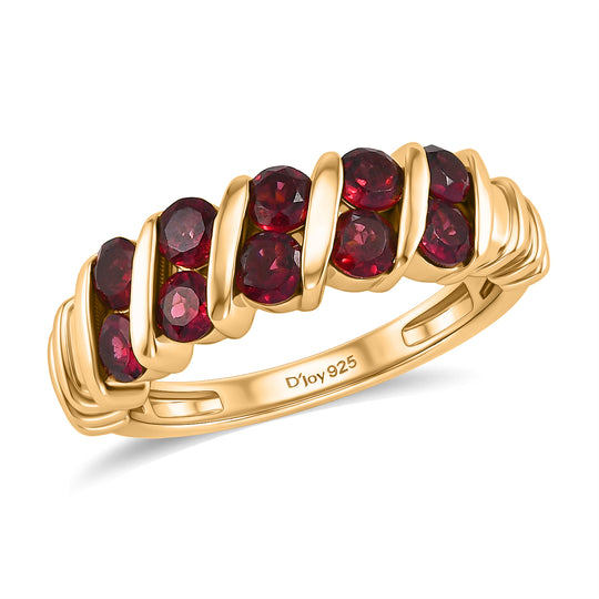 D'Joy - Regale Kronenlinie Design AA Natürlicher Rhodolith Granat Ring 925 Silber 750 Gelb Vergoldet (Größe 17.00) ca. 1.54 ct