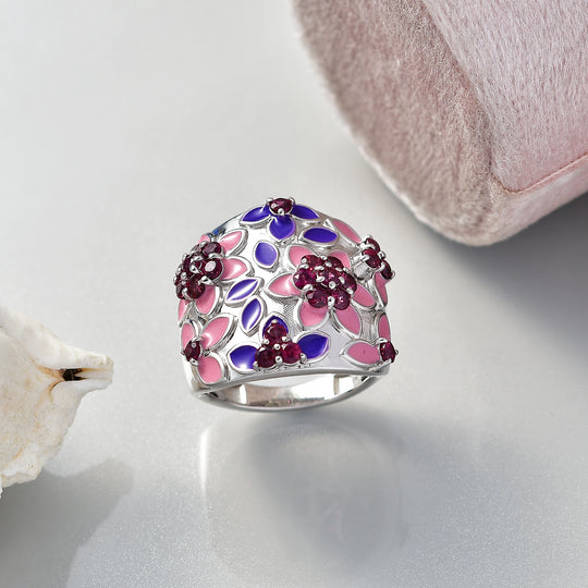 D'Joy AA Natürlicher Rhodolith Granat Ring 925 Silber rhodiniert (Größe 17.00) ca. 1,66 ct