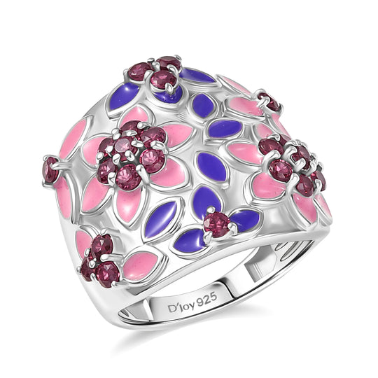 D'Joy AA Natürlicher Rhodolith Granat Ring 925 Silber rhodiniert (Größe 17.00) ca. 1,66 ct