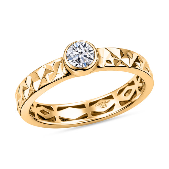 LUXURIANT SI-GH Labor Diamant Solitär Ring, 925 Silber 750 Gelbgold Vermeil - 0,25 ct.