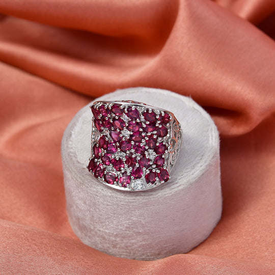 D'Joy - Imperialer Pavillon Design AA Natürlicher Rhodolith Granat Ring 925 Silber rhodiniert (Größe 18.00) ca. 7.50 ct