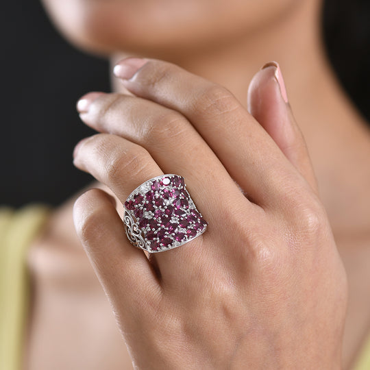 D'Joy - Imperialer Pavillon Design AA Natürlicher Rhodolith Granat Ring 925 Silber rhodiniert (Größe 18.00) ca. 7.50 ct