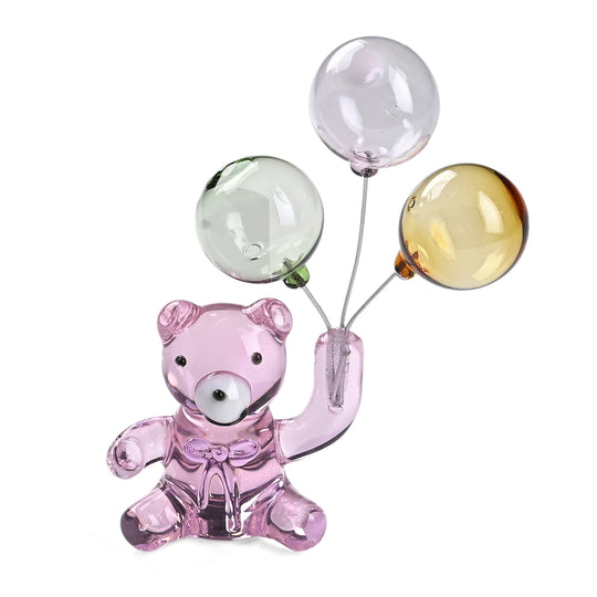 Dekorative Glasfigur Bär mit Ballon Glas 9 cm, Rosa