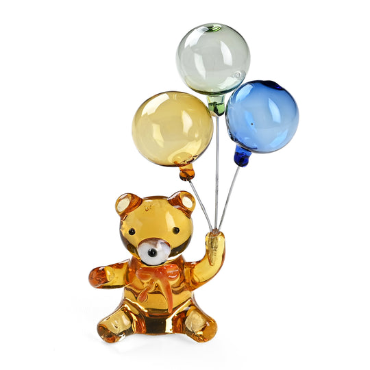 Dekorative Glasfigur Bär mit Ballon Glas 9 cm, Rosa