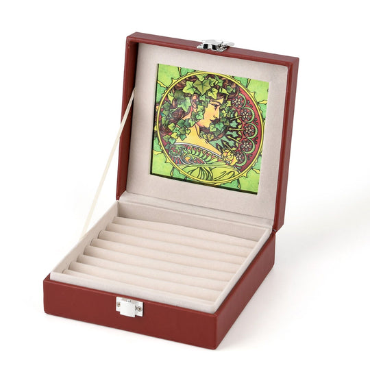 LIVMORE Designer-Ringbox mit handbemaltem Glasfenster im Art-Deco-Design, 16 x 16 x 6 cm, Beige