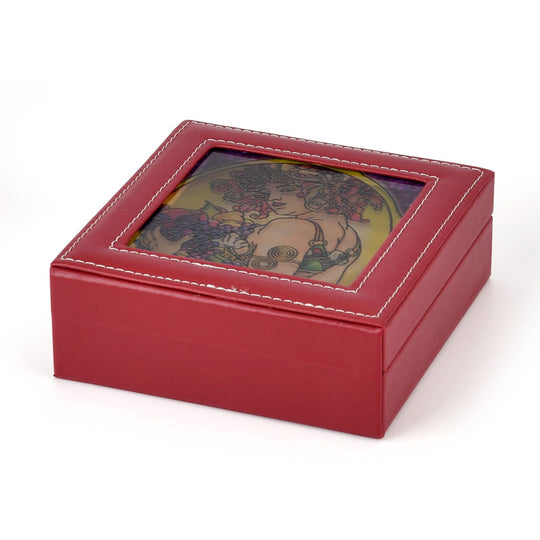 LIVMORE Designer-Ringbox mit handbemaltem Glasfenster im Art-Deco-Design, 16 x 16 x 6 cm, Beige