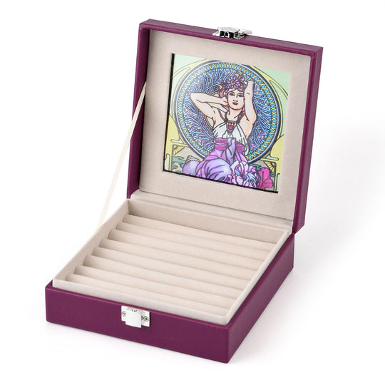 LIVMORE Designer-Ringbox mit handbemaltem Glasfenster im Art-Deco-Design, 16 x 16 x 6 cm, Beige