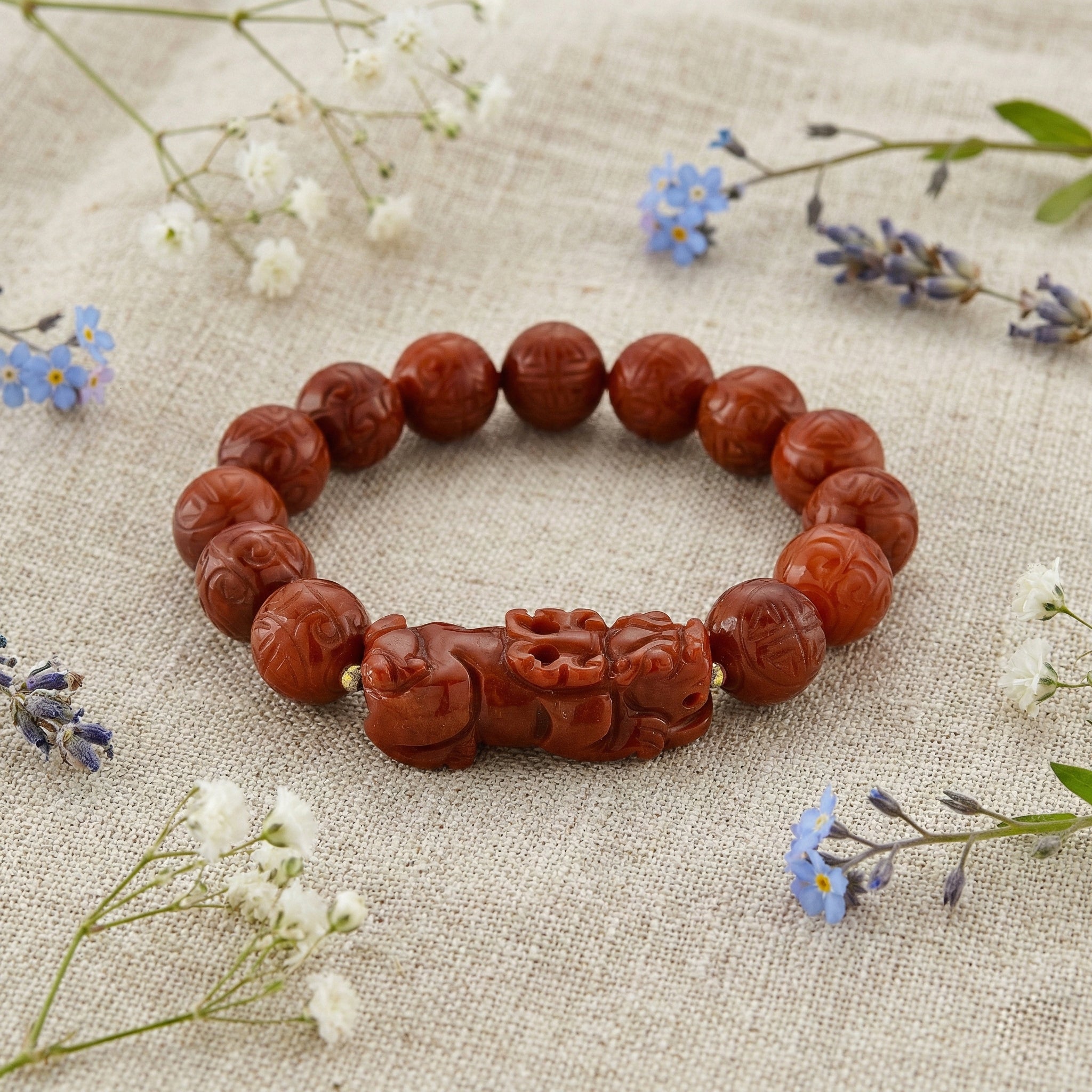D'Joy Rote Jade Armband Flexibles (ca. 18-19 cm) 925 Silber Vergoldet (10-15 Werktage Lieferzeit) ca. 150.00 ct