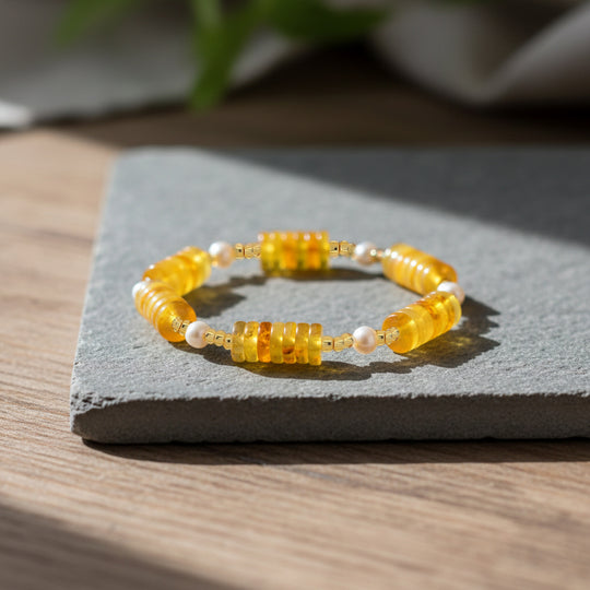 Bernstein, Weiße Süßwasser Perle (4-5mm) Armband, flexibel, 33.00 ct