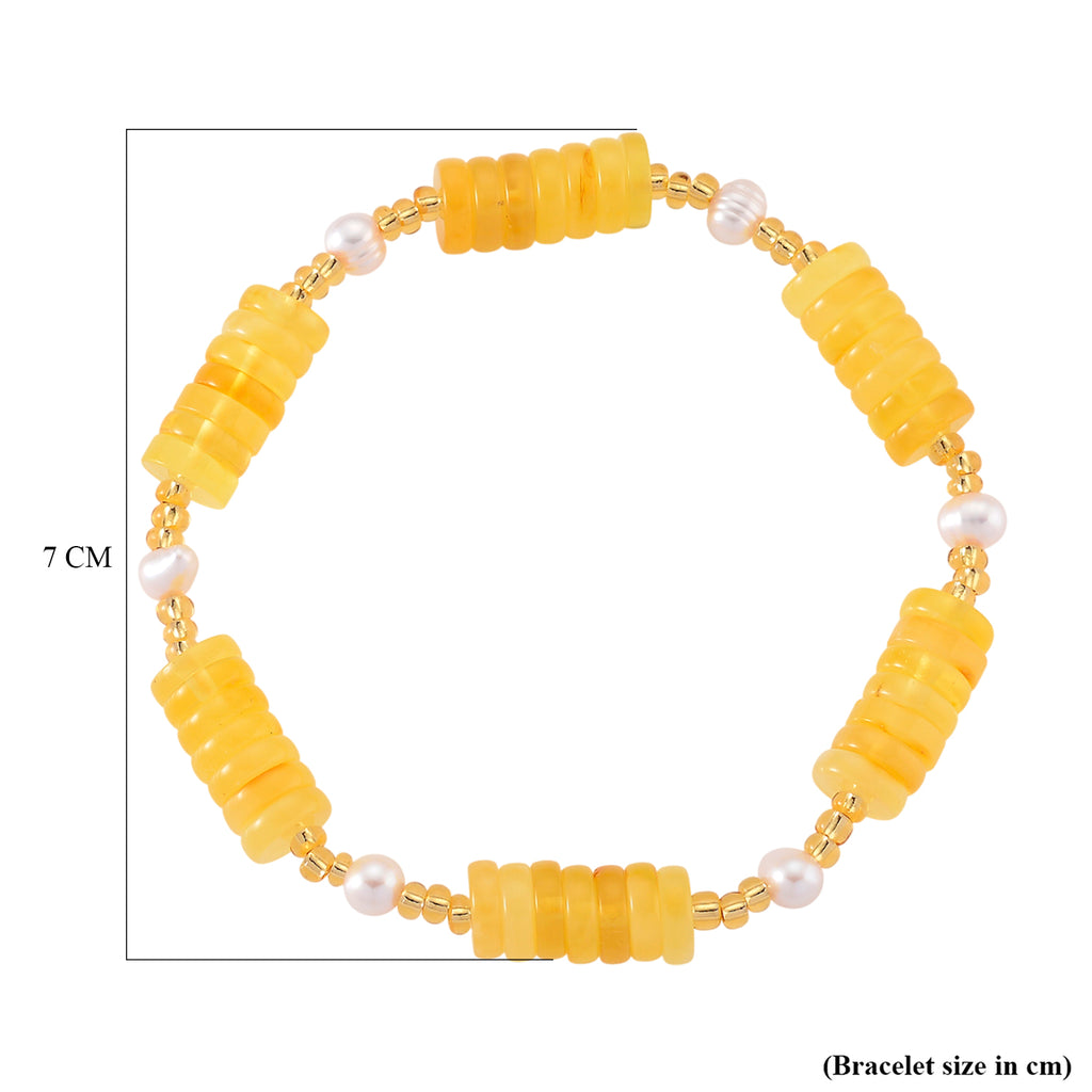 Bernstein, Weiße Süßwasser Perle (4-5mm) Armband, flexibel, 33.00 ct