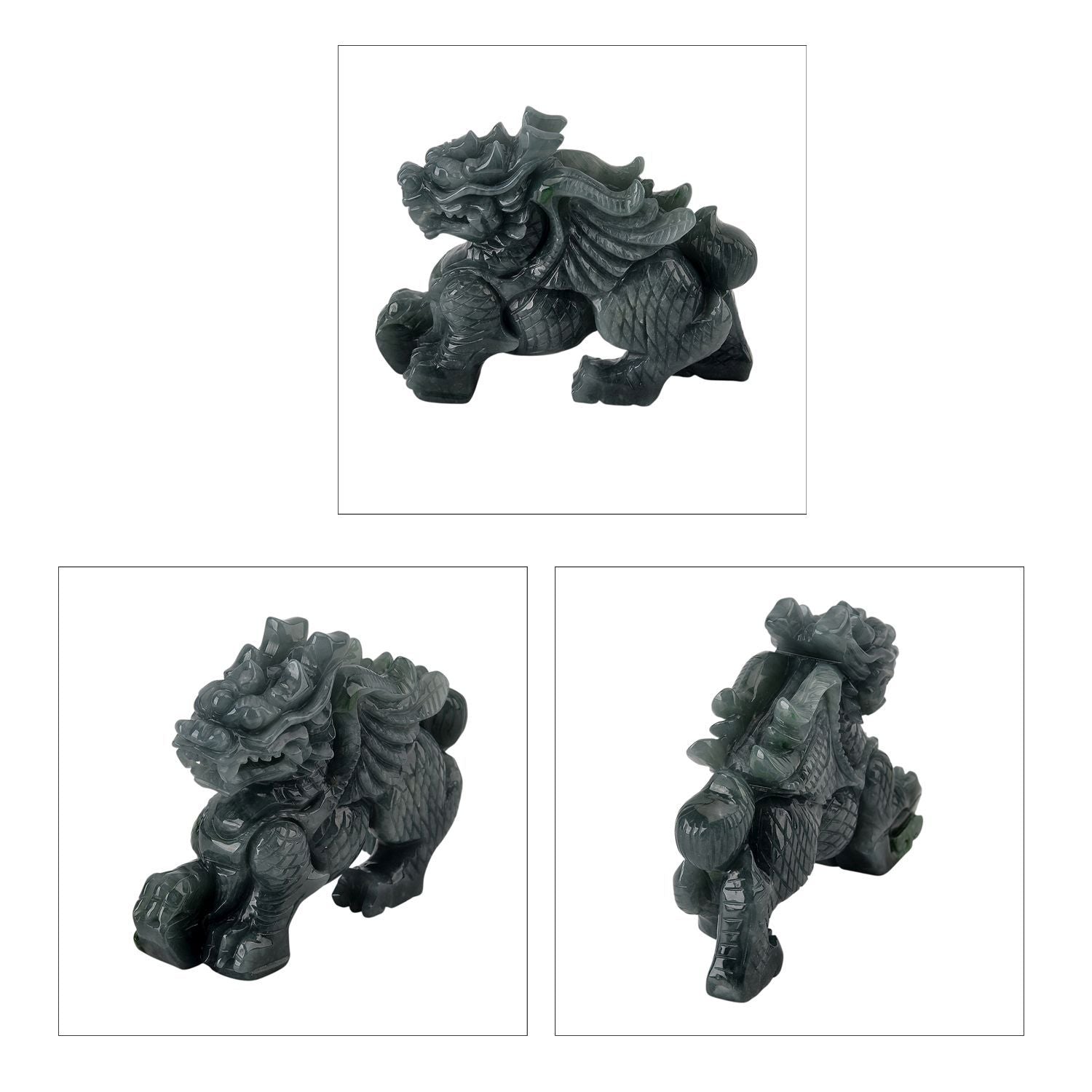 Qi-Lin Figur aus Olmec Jadeit, naturbelassene Schnitzarbeit, ca. 8-9 cm