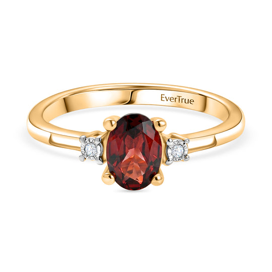 EVER TRUE Mosambik Granat, Weißer Diamant Ring Nickelfreies Messing (Größe 21.00) ca. 0,92 ct