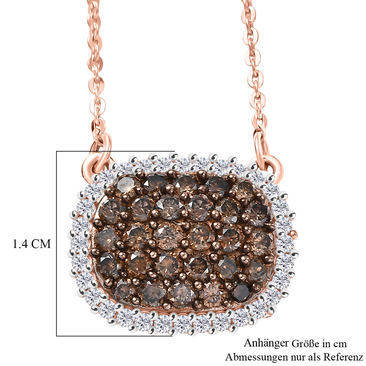D'Joy Natürlicher Champagner Diamant Halskette ca. 50 cm 925 Silber 750 Roségold Vermeil