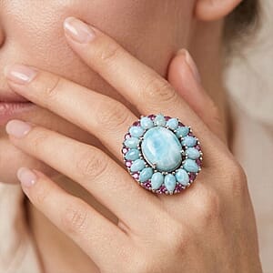 D'Joy Larimar Ring 925 Silber Rhodiniert (Größe 17.00) ca. 26,00 ct