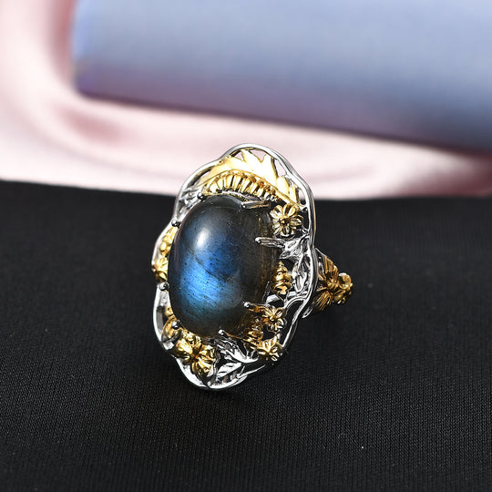EVER TRUE AAA Labradorit Ring Nickelfreies Messing Zweifarbige Beschichtung (Größe 17.00) ca. 12,55 ct