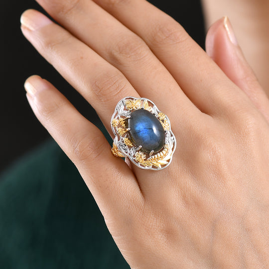 EVER TRUE AAA Labradorit Ring Nickelfreies Messing Zweifarbige Beschichtung (Größe 17.00) ca. 12,55 ct